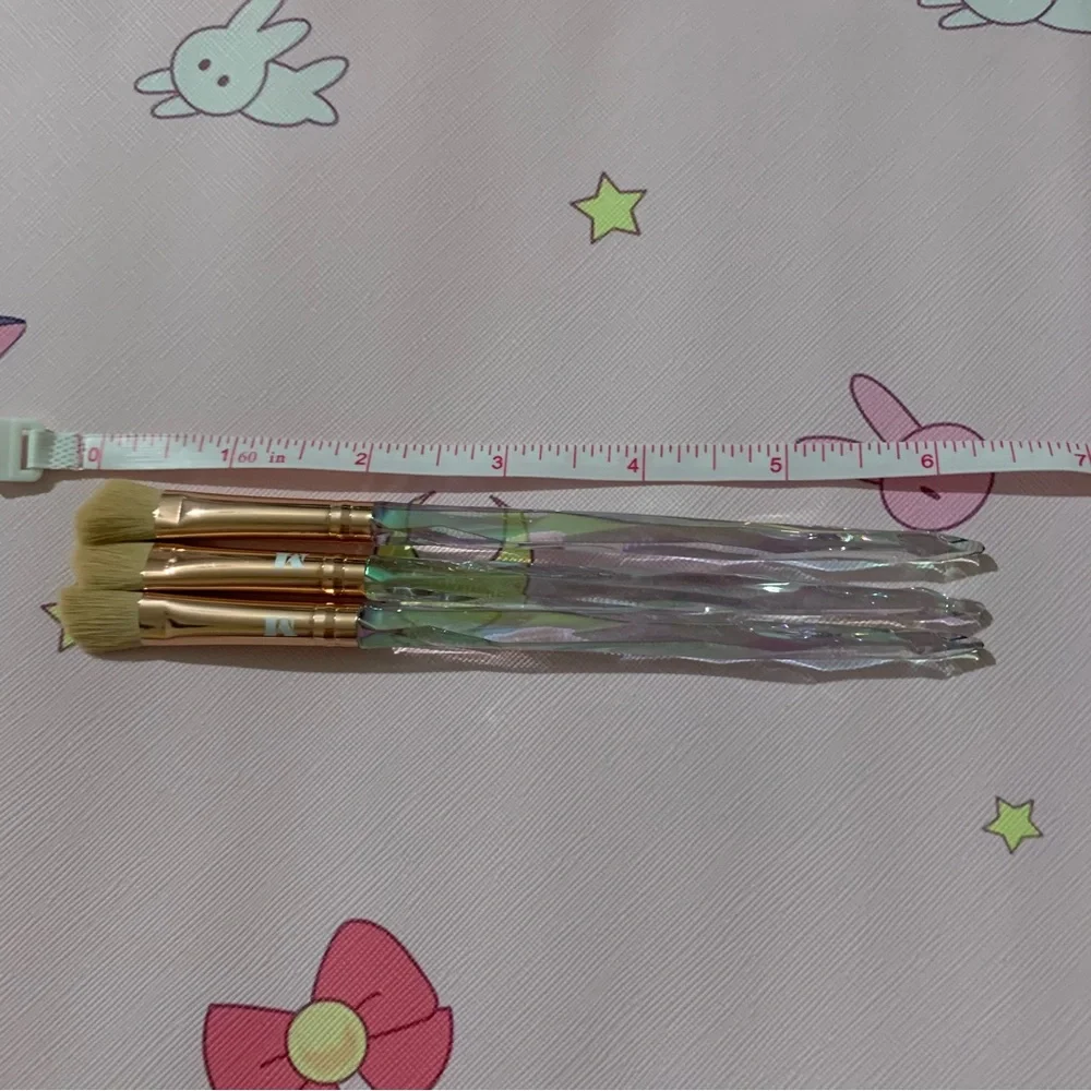 3 Makeup Brushes with Clear Diamond Rainbow Reflective Handles